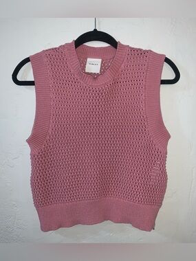 Varley Randal Crop Top Shirt Knit Tank Top Pink Loose Open Weave Side Zippers S!